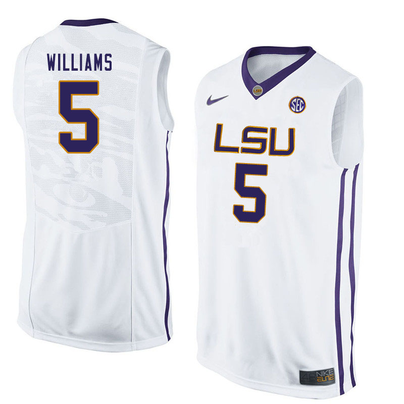Men #5 Emmitt Williams LSU Tigers College Basketball Jersyes Sale-White - Click Image to Close